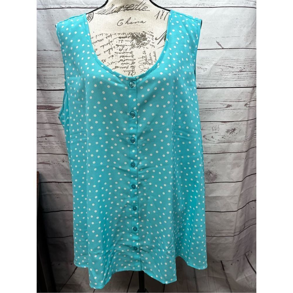 Women Within‎ 1x blue sleeveless blue with white polka dot blouse (2066)
